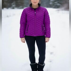 Purple Down Quilted Jacket, Puffer Coat. Sz L. NEW